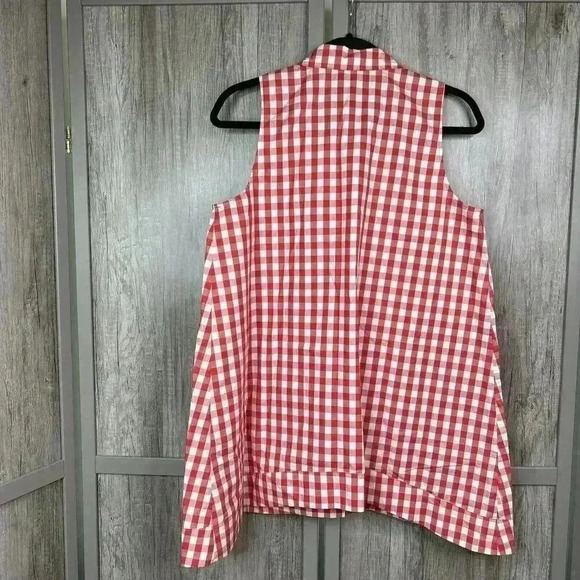 Marcella Dress Sz 10 A Line Sleeveless Check Red and White Button Down Tunic - Picture 7 of 7